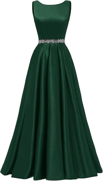 A Line Scoop Neckline Satin Green Long Prom Dresses Party Dress SD1340